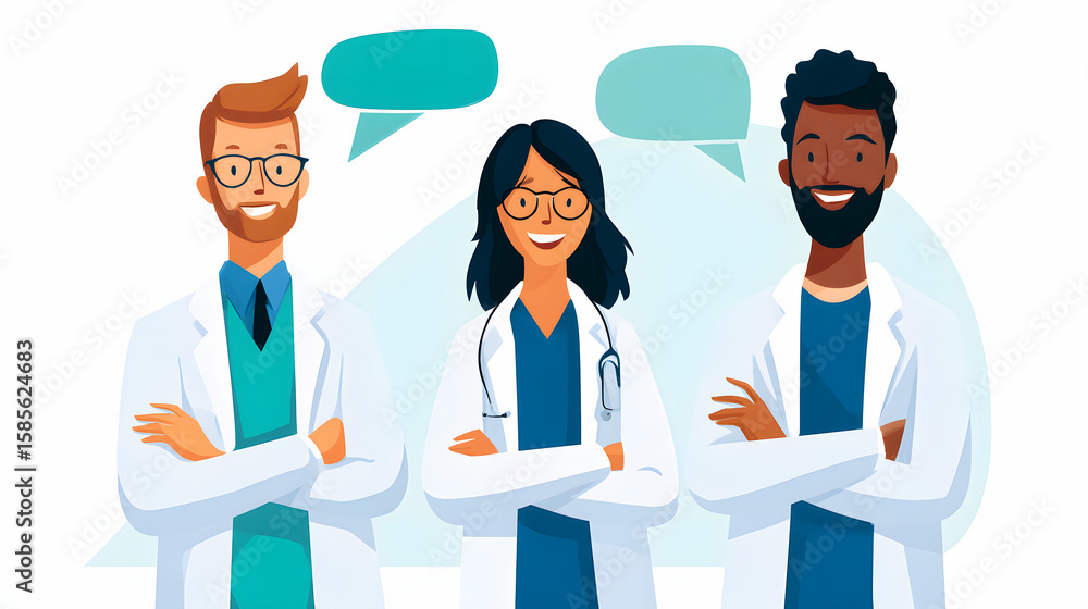 Medical Team Communication with Speech Bubbles – Vector Illustration Medical Team Communication with Speech Bubbles – Vector Illustration