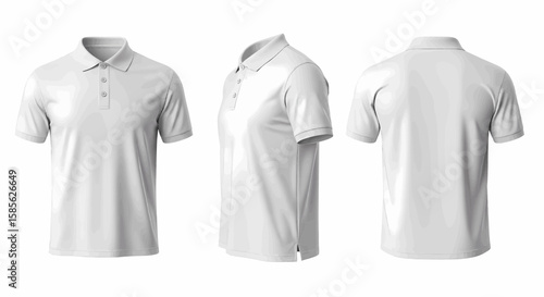 Minimalist White Polo Shirt Mockup Front, Side, and Back Views for Apparel Design Showcase