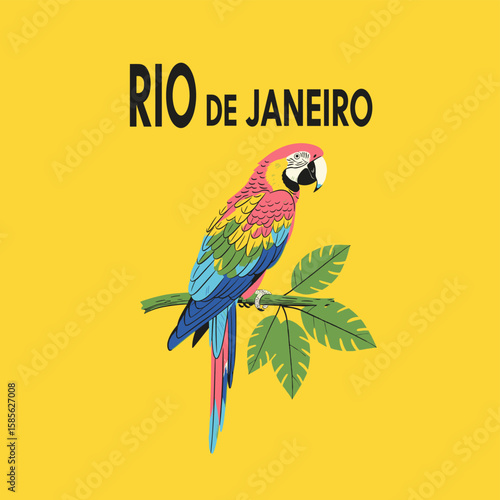 Amazing brasil. Copacabana beach art. Rio de janeiro. Summer vibes artwork. Tropical paradise. Macaw paradise artwork. Tropical vibes t shirt artwork.