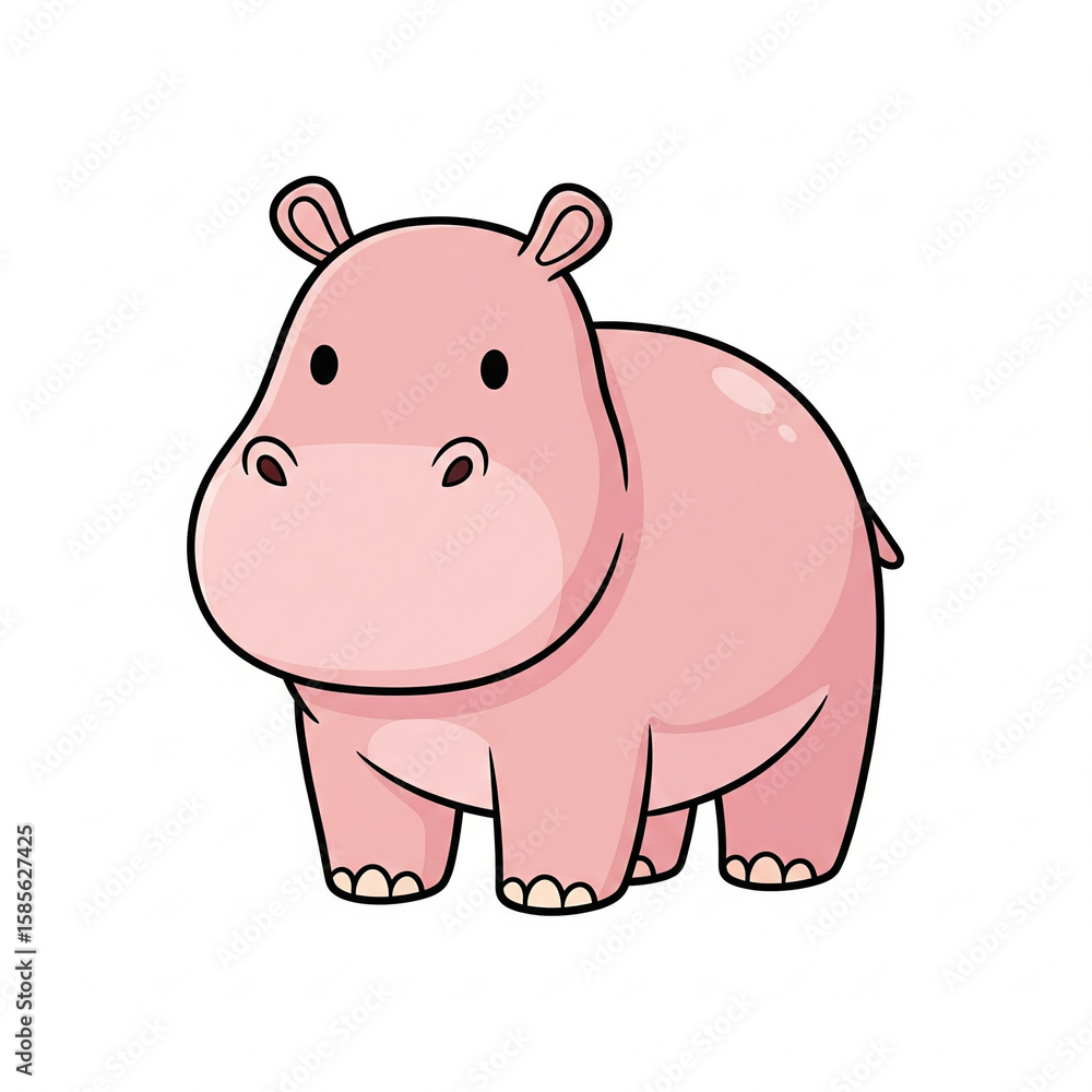 Fototapeta premium Cute Cartoon Hippopotamus on White Background