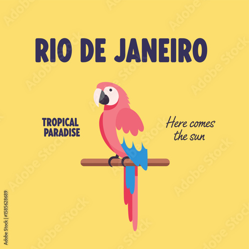 Amazing brasil. Copacabana beach art. Rio de janeiro. Summer vibes artwork. Tropical paradise. Macaw paradise artwork. Tropical vibes t shirt artwork.