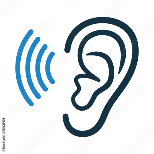 Hearing and Listening Ear Icon – Flat Vector Symbol for Sound, Audio, and Accessibility