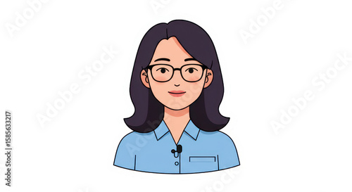 Professional Woman Cartoon with Glasses and Microphone