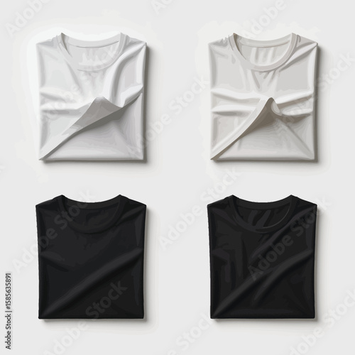 Cleanly folded black and white t shirts arranged in a grid layout