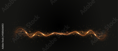 Glitter, light, twirl, wave, magic in a golden glowing swirl. Beam, curve, dynamic, effect, flare form a glowing PNG style. Gold curved light line, rope, tape. Twirl Png