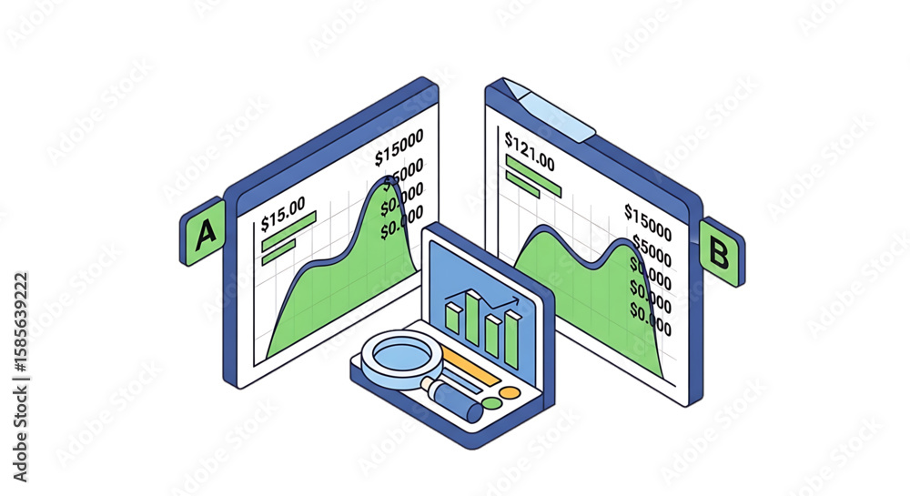 Two mirrored web dashboards comparing business performance or metrics. Two mirrored web dashboards comparing business performance or metrics.