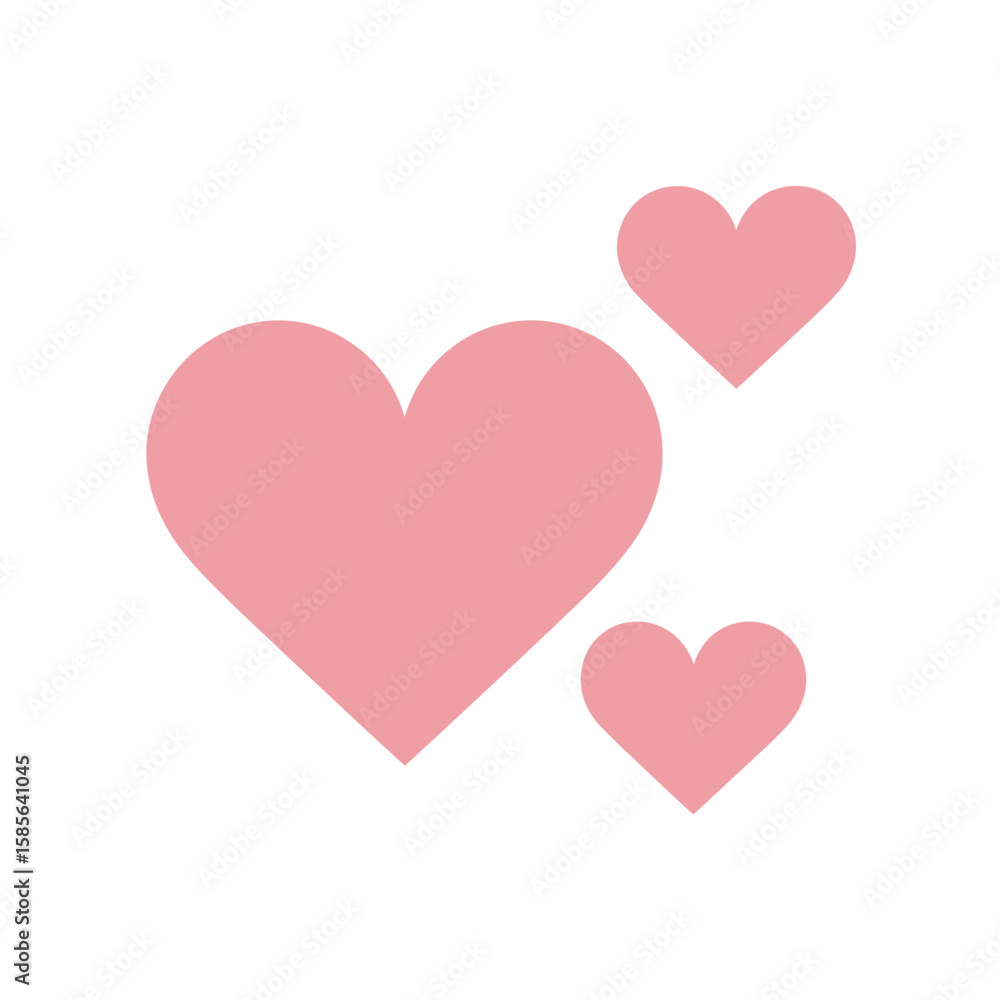 Three soft pink hearts of varying sizes on a clean white background Three soft pink hearts of varying sizes on a clean white background
