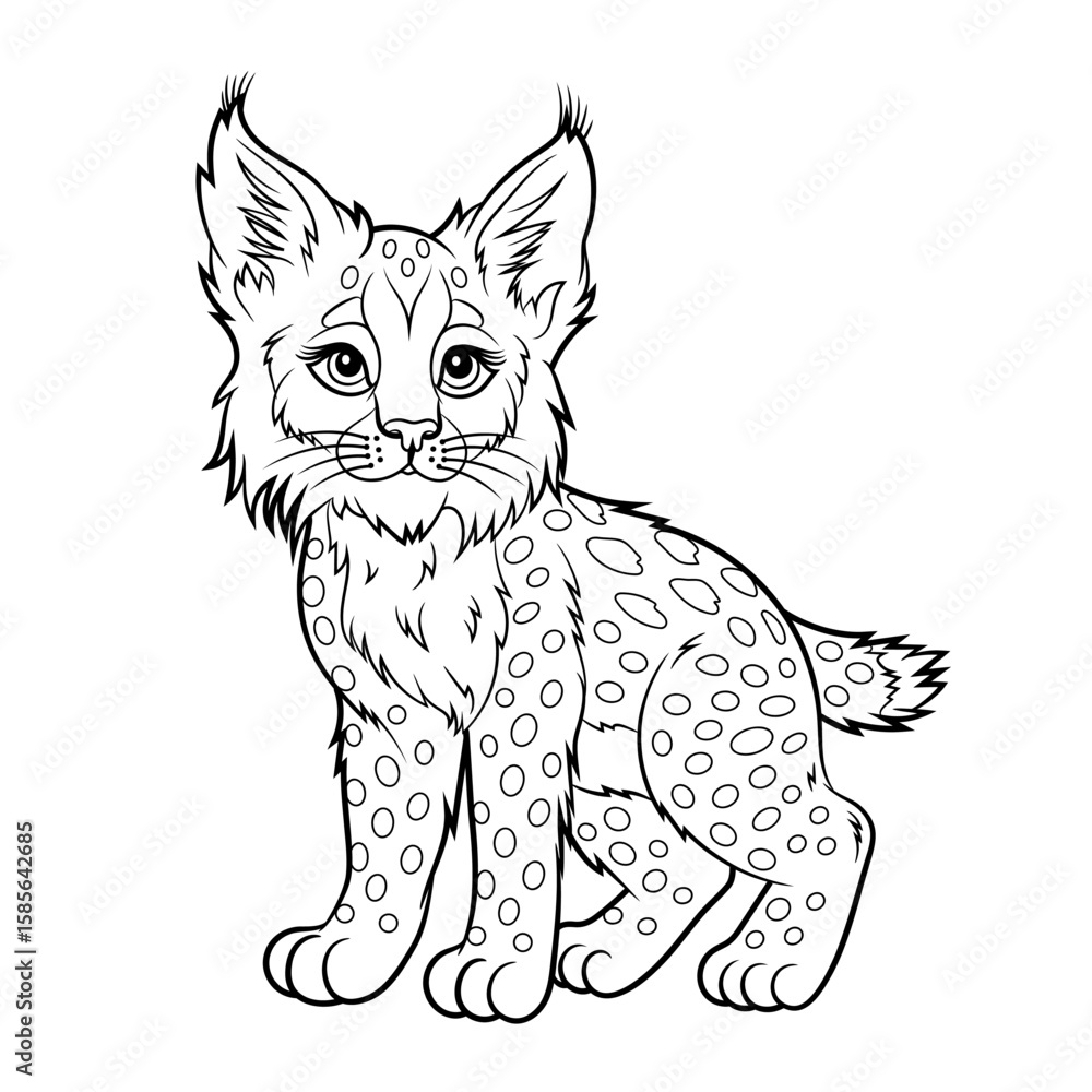 Naklejka premium Doodle Vector Illustration of a Lynx in Cartoon Style. Isolated on white background. Perfect for animal-themed design projects, stickers and coloring book.