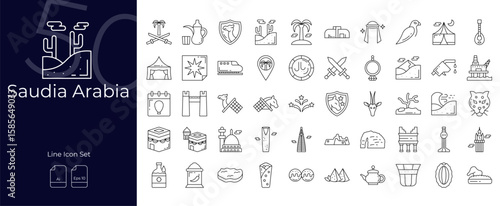 Saudia Arabia Line Editable Icons set. Vector illustration in modern thin line style of Saudia Arabia icons: arabian, arab, mecca, etc