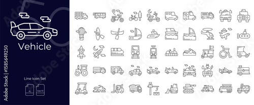 Vehicle Line Editable Icons set. Vector illustration in modern thin line style of Vehicle icons: vehicle, transportation, car, etc