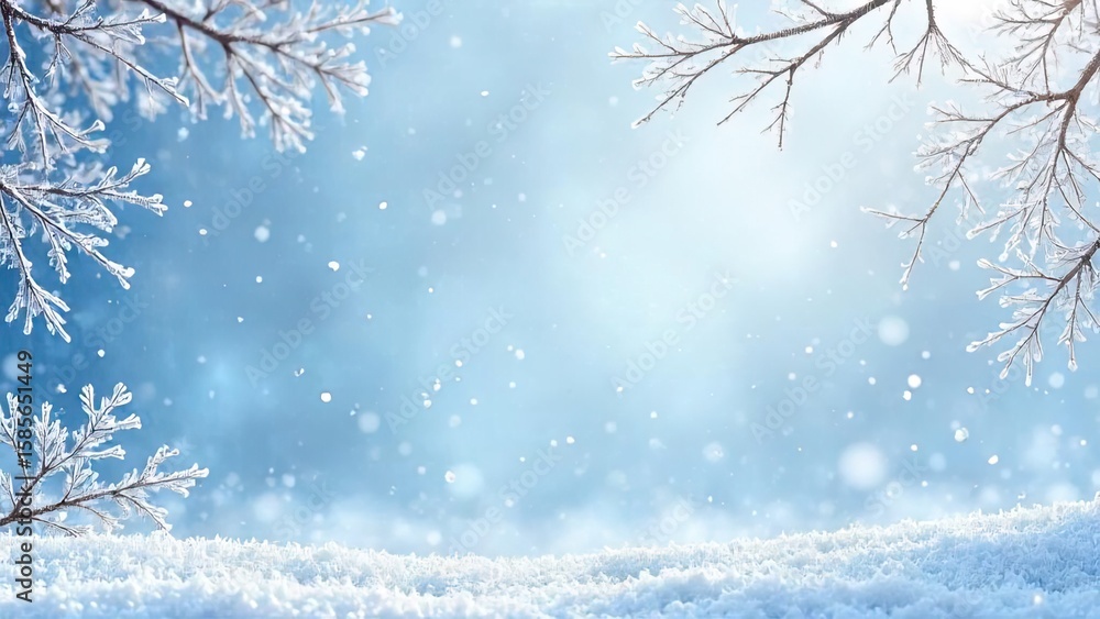 A serene winter landscape with soft snow covering the ground. Frosty branches are visible, creating a tranquil atmosphere. Ideal for text overlay. A serene winter landscape with soft snow covering the ground. Frosty branches are visible, creating a tranquil atmosphere. Ideal for text overlay.