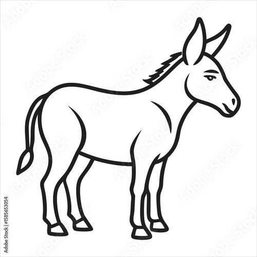 Stylized outline drawing of a donkey standing profile isolated on white background