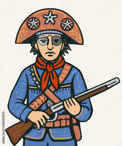 Cangaceiro Lampiao. Bandit, folk hero of Brazil. Brazilian cordel style. Northeastern Brazil. Vector isolated illustration