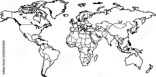 world map line icon vector – transparent background
