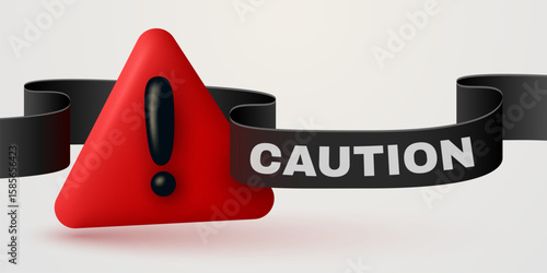 Red danger warning triangle 3d icon. Alert, caution or emergency notification. Danger hazard notification. Caution alert notice, triangle warning reminder and emergency attention.