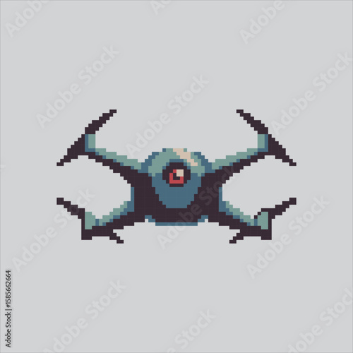 Pixel art illustration Camera Drones. Pixelated Flying Drone. Flying Photography video Camera Drones Equipment Icon pixelated for the pixel art game and icon for website and video game. old school ret