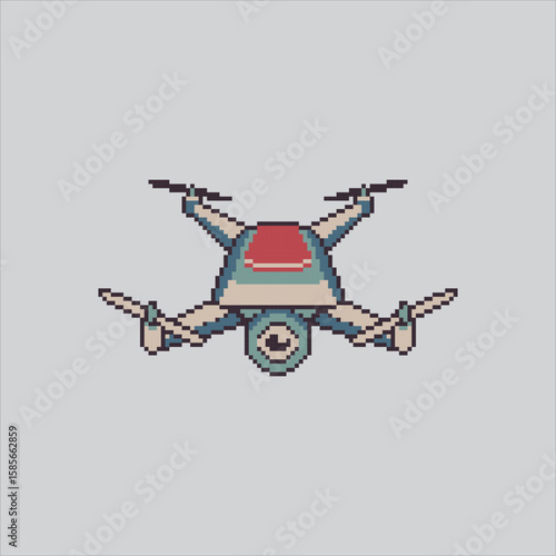 Pixel art illustration Camera Drones. Pixelated Flying Drone. Flying Photography video Camera Drones Equipment Icon pixelated for the pixel art game and icon for website and video game. old school ret