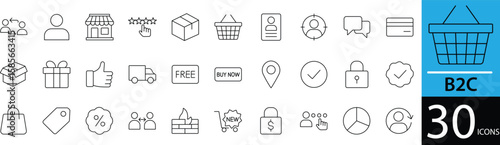  Minimal B2C Line Icon Set 30 Clean Outline Designs for Consumer, Shopping, and Online Business Use.