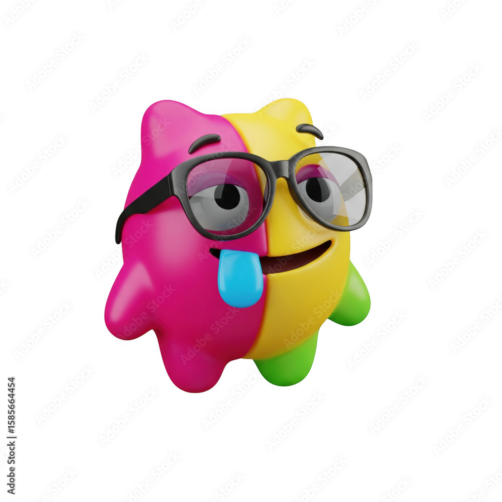Fototapeta premium Whimsical colorful character with glasses illustration on black background