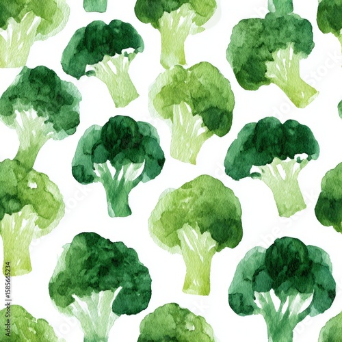 Whimsical watercolor broccoli florets, seamless healthy eating pattern Fresh Green Broccoli Pattern for Healthy Lifestyle Decor