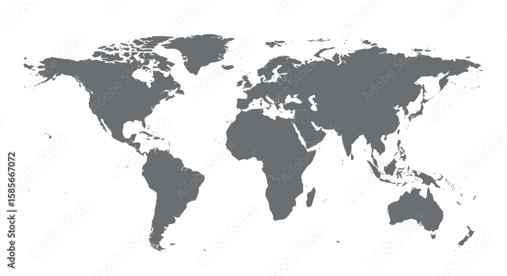 Naklejka premium A Minimalist Grey Silhouette of the Global Map Showcasing Continental Outlines