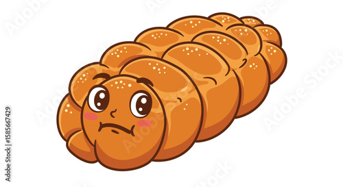 An anthropomorphic loaf of bread with an expression of mild sadness, a cartoon