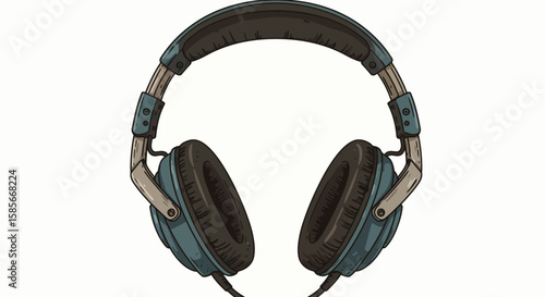 Detailed Illustration of Over-Ear Headphones Depicted with Colored Outlines on White Background