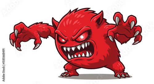 Furious crimson creature with menacing claws and fiery eyes ready to attack
