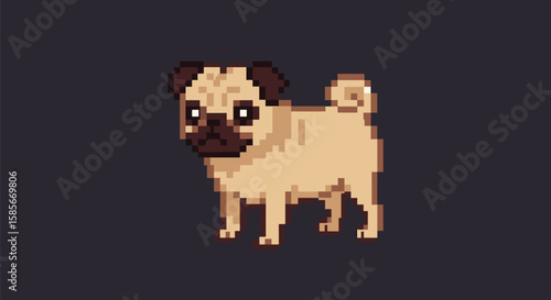 Pixelated Pug Animation, a charming digital illustration of a delightful canine friend