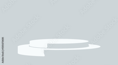 Minimalist white podium with two tiers on a light gray background