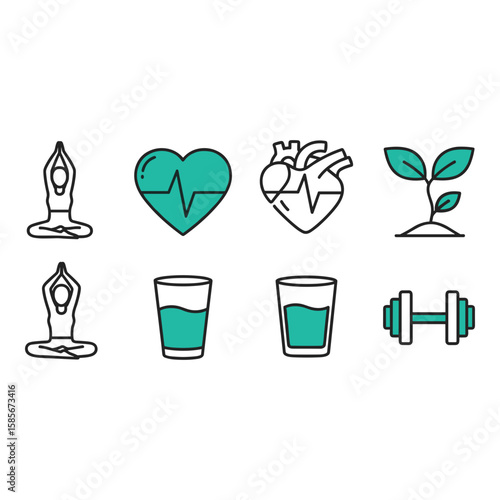 Healthy Lifestyle and Wellness Icons Set