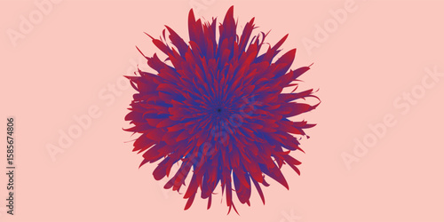 Abstract Red and Blue Flower Art on Pastel Background
