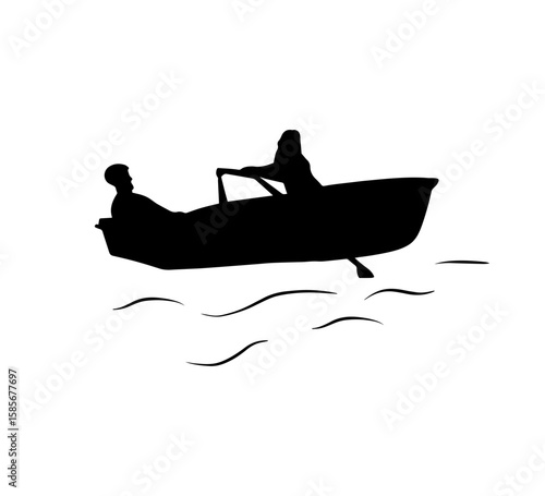 Simple silhouette couple boating.