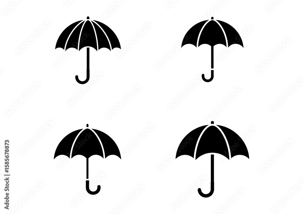Set of colorful open umbrellas offering protection from rain and sun, a versatile weather accessory Set of colorful open umbrellas offering protection from rain and sun, a versatile weather accessory