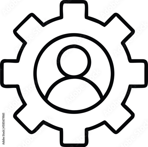 Line art gear icon with user inside for website and app design