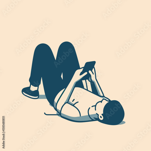 illustration of person lying down while playing phone