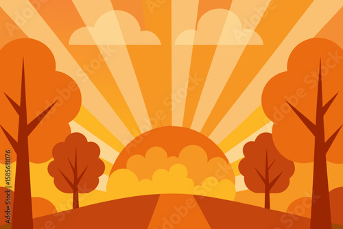 autumn background with sun rays filtering through .svg
