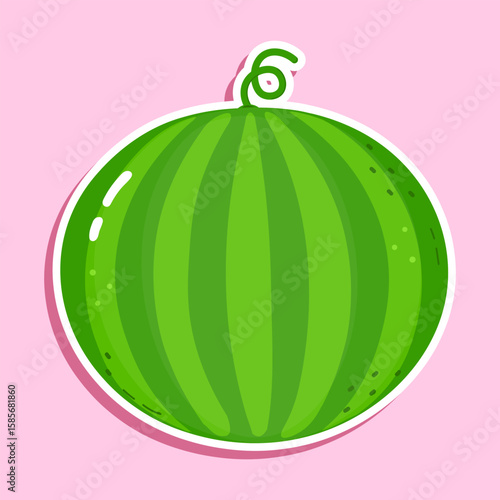 A cute and happy cartoon watermelon with a big smile and rosy cheeks.