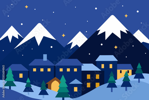 cozy mountain town under fresh snowfall  rooftops .svg