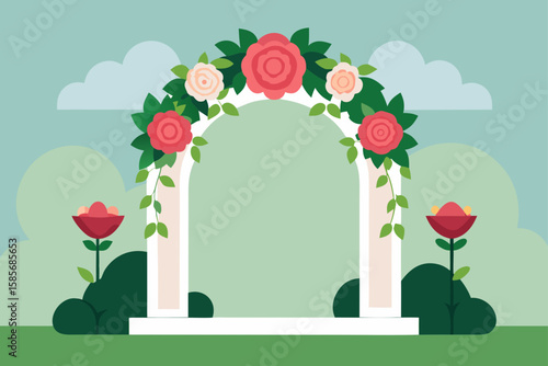 elegant garden wedding altar with roses and greene.svg