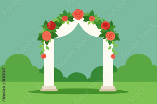 elegant garden wedding altar with roses and greene 