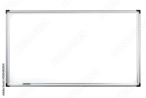 Blank whiteboard with silver frame and marker.