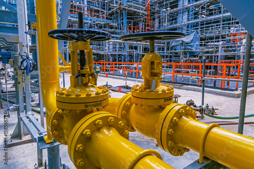 Photos Refinery plant equipment for pump pipe line yellow oil and gas