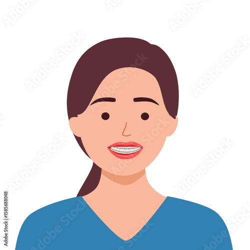 Orthodontist installs dental braces for straightening. Tiny Dentist doctor research X-ray picture of tooth. Dentistry, braces installation, teeth alignment. Prosthetics, Orthodontic treatment