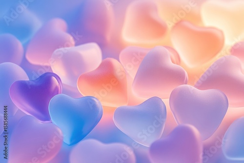 Pastel heart-shaped sweet candies colorful lighting colors.