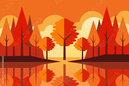 forest mirror  blazing fall trees reflected 