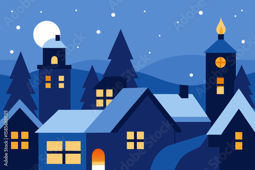 frosty rooftops and candlelit windows in a winter .svg
