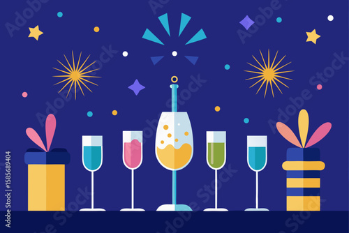 glamorous birthday party scene with champagne 