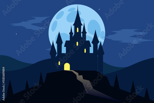 gothic castle lit under the moon   