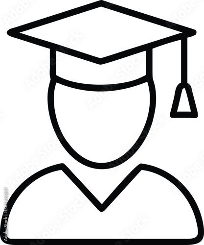 Line art icon of graduation student avatar wearing cap and gown uniform